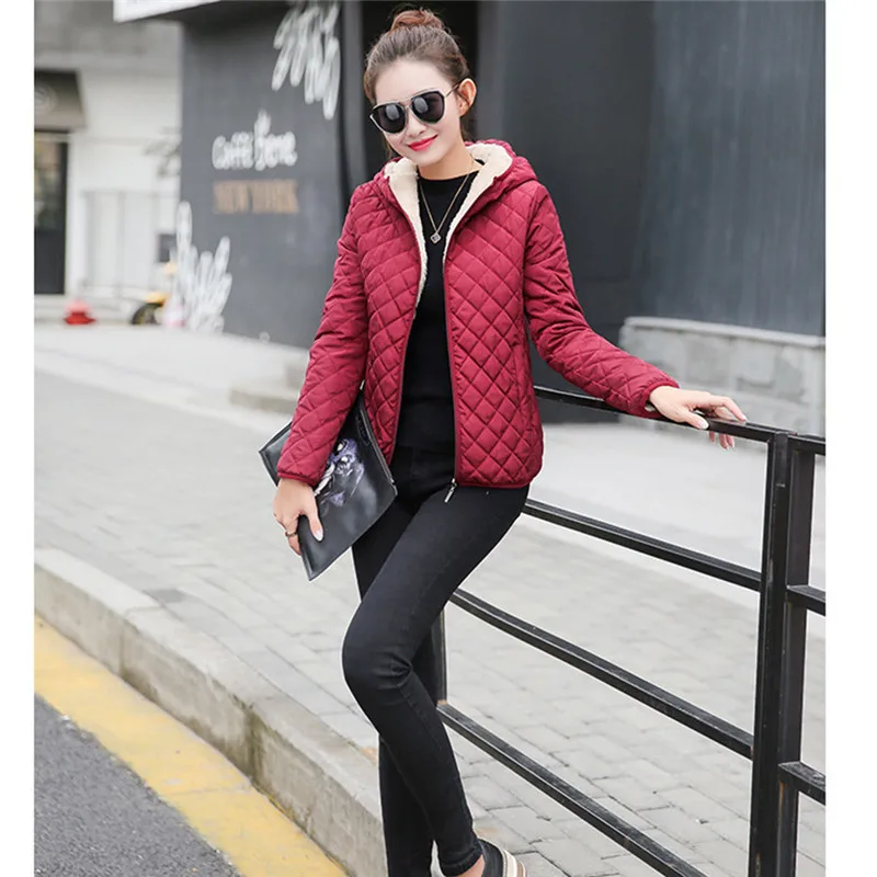 Весна 2017 Базовые Куртки женские зимние плюс вельветовые пальто с капюшоном из