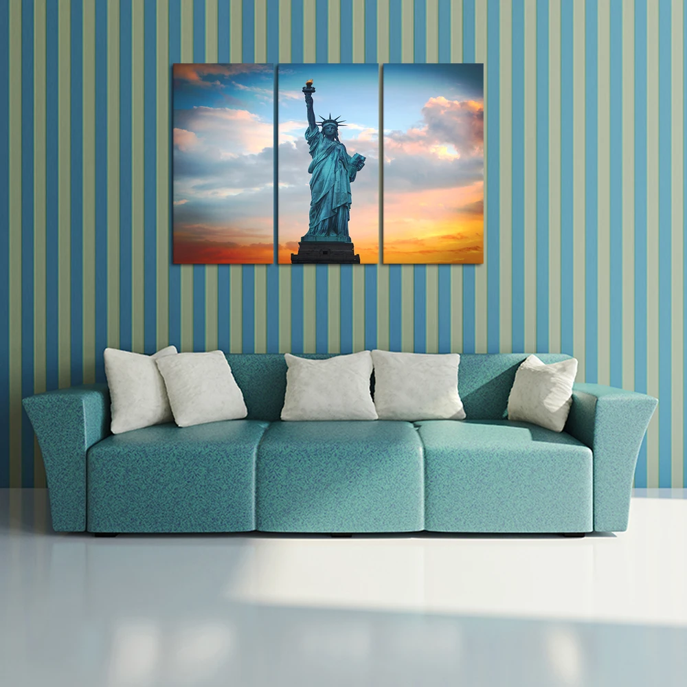3 шт. холст настенная живопись Нью Йорк Статуя Свободы фотография США Landmark Sunrise