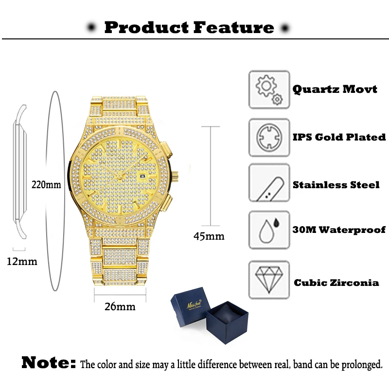 Роскошные часы, мужские роскошные брендовые золотые наручные часы Patek с бриллиантами, мужские наручные часы, золотые мужские часы, водонепроницаемые кварцевые часы с коробкой