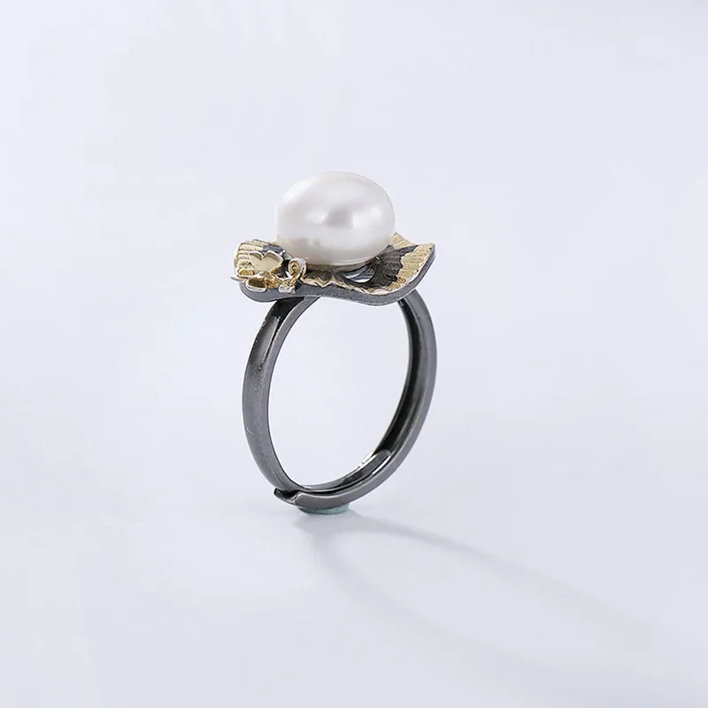 Женское кольцо из серебра 925 пробы с натуральным жемчугом | Украшения и