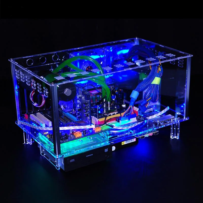 QDIY PC D779X красочные горизонтальные ATX акриловый прозрачный Настольный ПК водяного