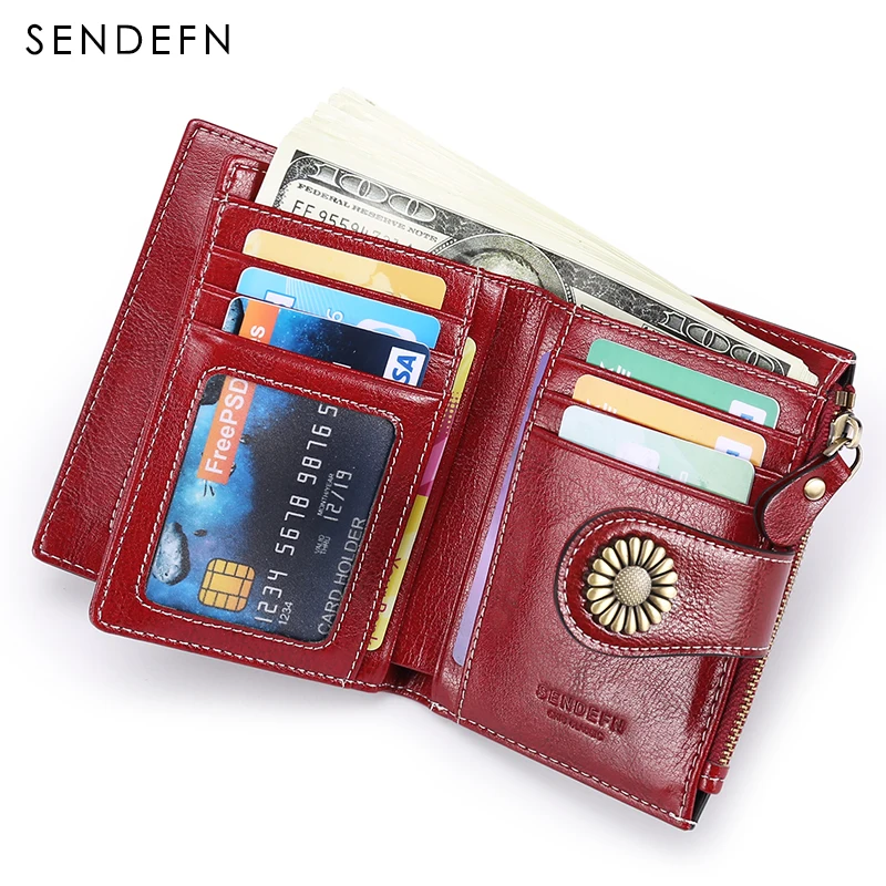 SENDEFN RFID женский бумажник на молнии короткий кошелек качественный кошелек для монет женский кошелек на кнопках качественная фурнитура с цветами 4 цвета 5215-5
