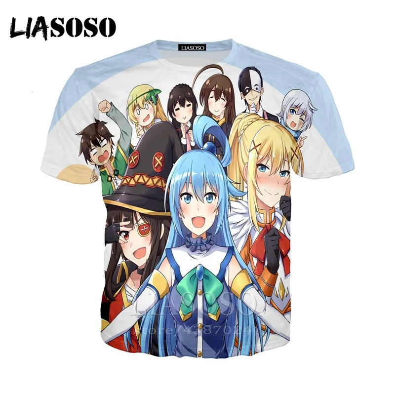 LIASOSO/Новинка Аниме Konosuba Kawaii Футболки с 3D принтом Футболка унисекс Megumin Косплей