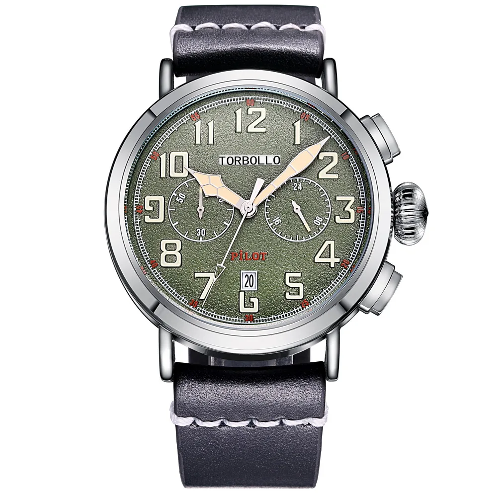 Мужские часы с ремешком из натуральной кожи спортивный стиль черный ремешок