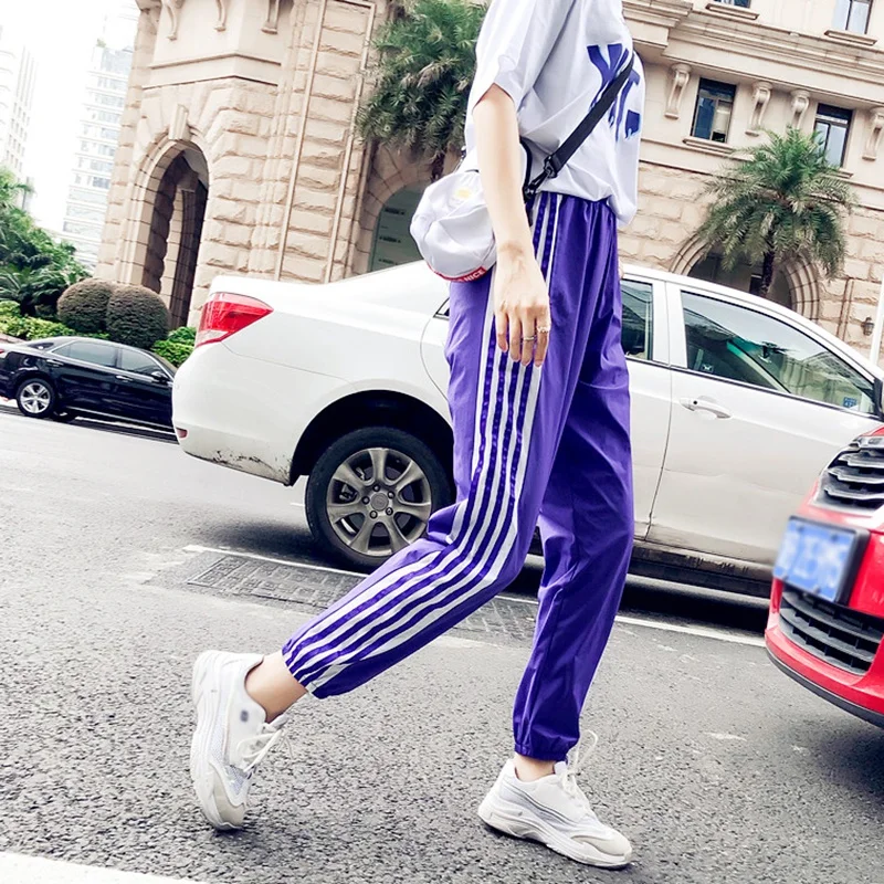 Модные Повседневные фиолетовые спортивные брюки ROPALIA новые с боковыми полосками