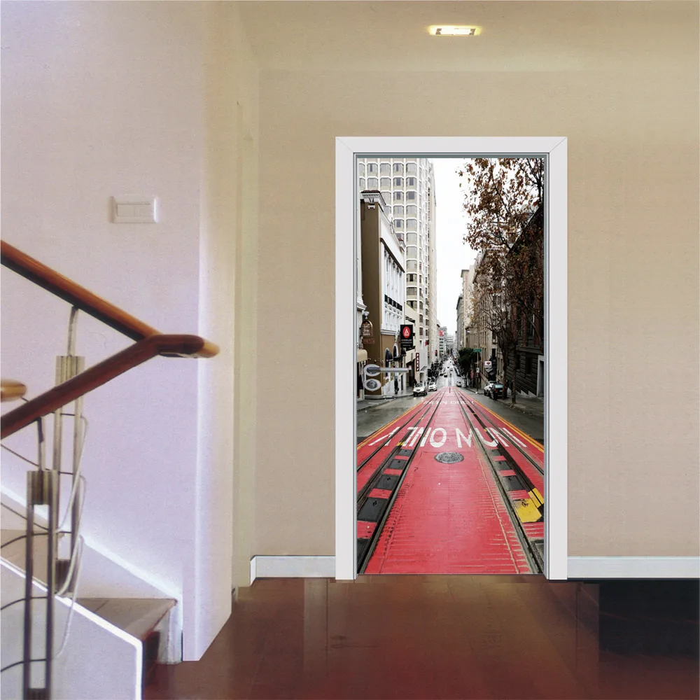 

New Fashions Urban Railway Creative Door Sticker for Bedroom Living Room Pvc Waterproof Wall Stickers Door Refurbished Sticker