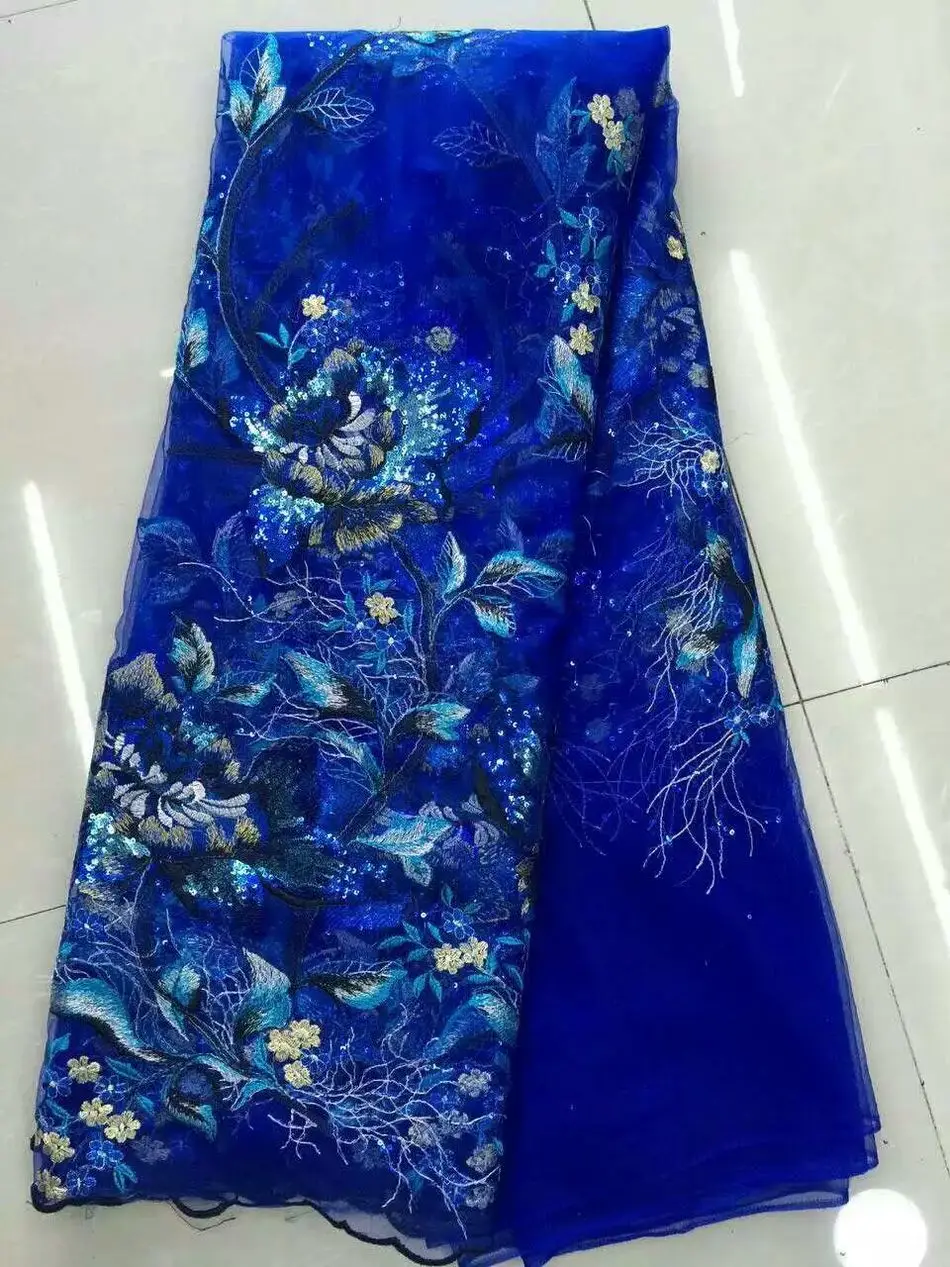 Высокое качество Африканский Кружево Ткань net 2017 французский в королевский синий