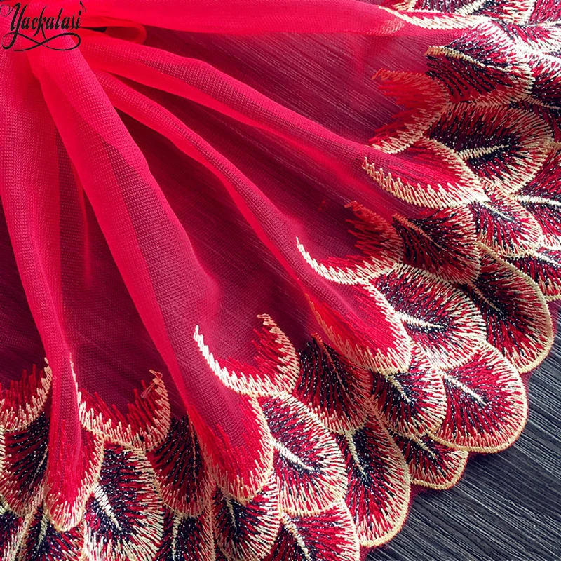 

YACKALASI Tulle Embroidered Lace Fabric Soft Tulle Sewing Lace Flower Skirt Apparel Trims Scalloped Appliqued 18CM