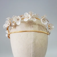 clay flower bridal headpiece rhinestone leaf double band wedding tiara crown fashion women wedding hair accessories brides vine