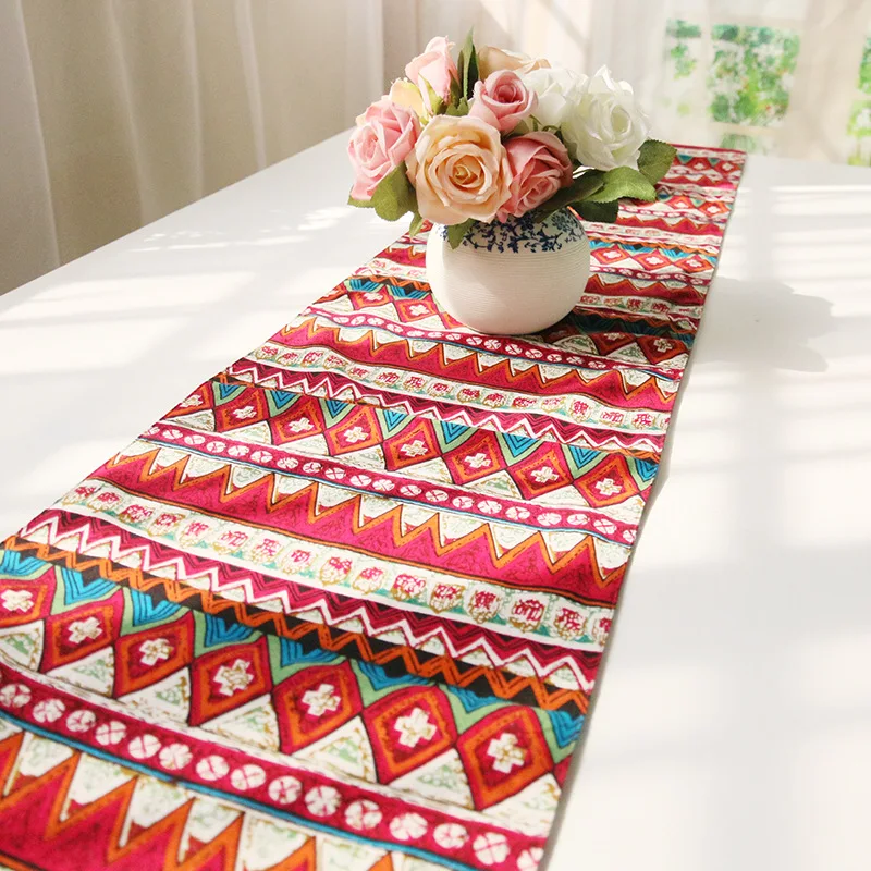 Mediterranean Cotton Linen Table Runner with Tassel Multicolor Stripe Geometric Decoration Accessories Home Textile 1PC | Дом и сад