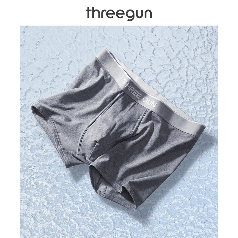 THREEGUN быстросохнущие мужские трусы-боксеры, шелковистые, Модальные, спортивные, дышащие, нижнее белье для мужчин, со средней посадкой, с принтом, сексуальные трусы