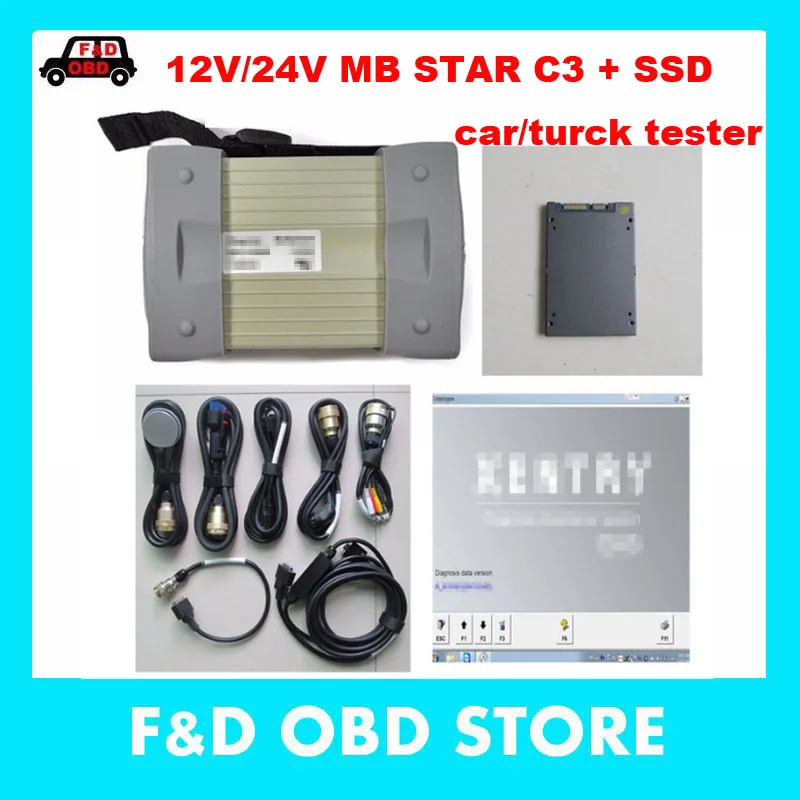 Сканер MB STAR C3 OBD2 + 7 кабелей с 201507 программным обеспечением SSD Для Mecedes
