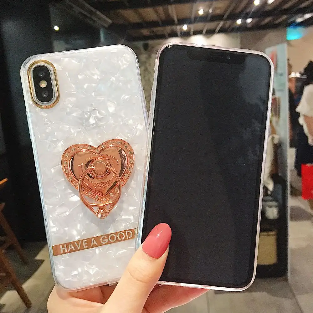L-FADNUT Loely Finger Ring Holder Phone Case For iPhone X Xr Xs Max 7 8 6S 6 Plus Cute Glitter Bumper Shockproof Soft TPU Cover |
