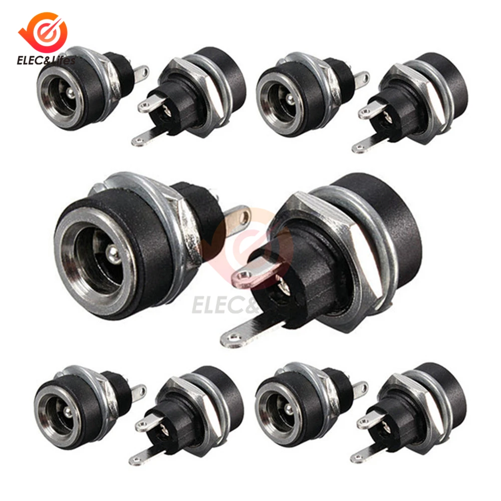 

10Pcs 5.5x2.1mm DC Power Supply Jack Socket Female Panel Mount Connector 5.5mm*2.1mm Jack Power Adapter DC-022 DC-022B DC-025M