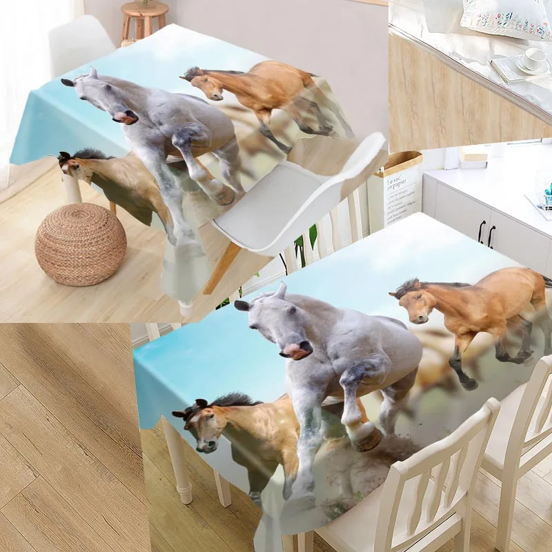 

Horse Running Custom Table Cloth Oxford Fabric Rectangular Waterproof Oilproof Table Cover Family Party Tablecloth