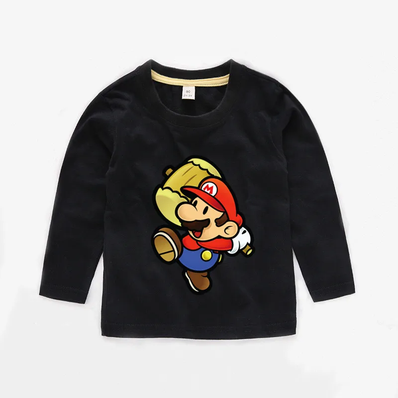 Детская одежда с рисунком Супер Марио футболка детская длинными рукавами белая