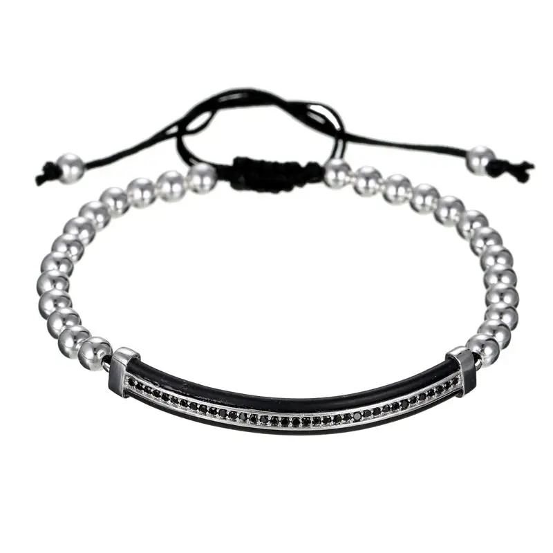 

Men Women 5mm Copper Bead Braided Macrame Bracelet Zircon Micro Black CZ Long Tube Charm Adjustable Bangle pulseira