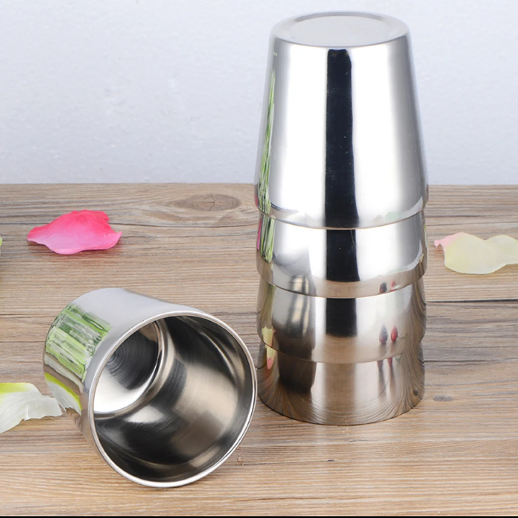 MagiDeal 4pcs Stainless Steel Mini Double Layer Camping Travel Home Water Mug Cup 180ml for picnic dinner party camping | Дом и сад
