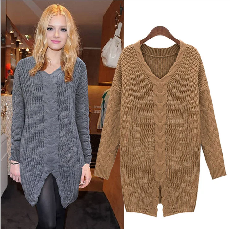 Женский свитер с V-образным вырезом большие размеры | Женская одежда