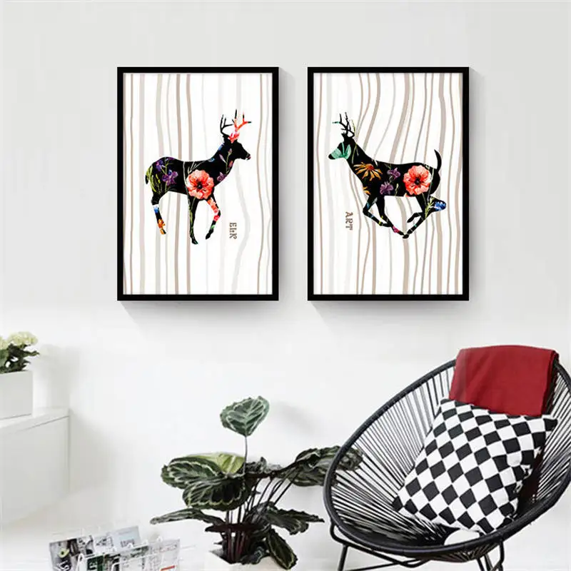 Nordic Unframed Fashionable Creative flower Elk DIY Inkjet Oil Canvas Painting Living Room Poster home decor Wall Art | Дом и сад