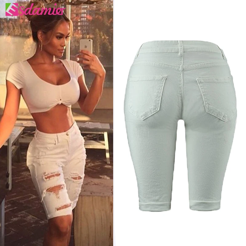 Новое поступление летние белые шорты женские с высокой талией рваные короткие