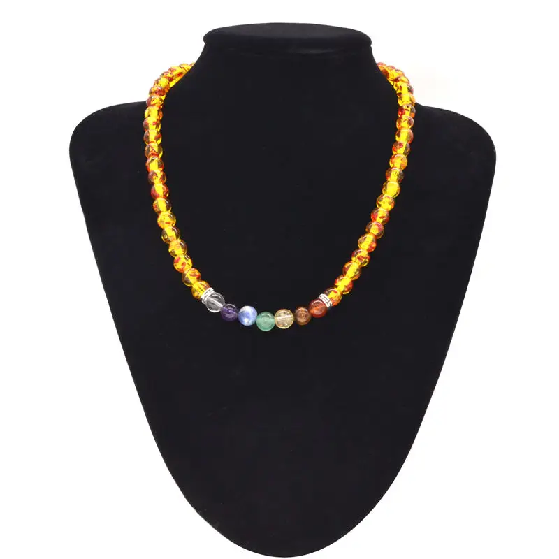 Ambers Choker Necklace Reiki Rainbow 7 Chakra Stone Beaded Necklaces Amulet Yoga Jewelry collana donna