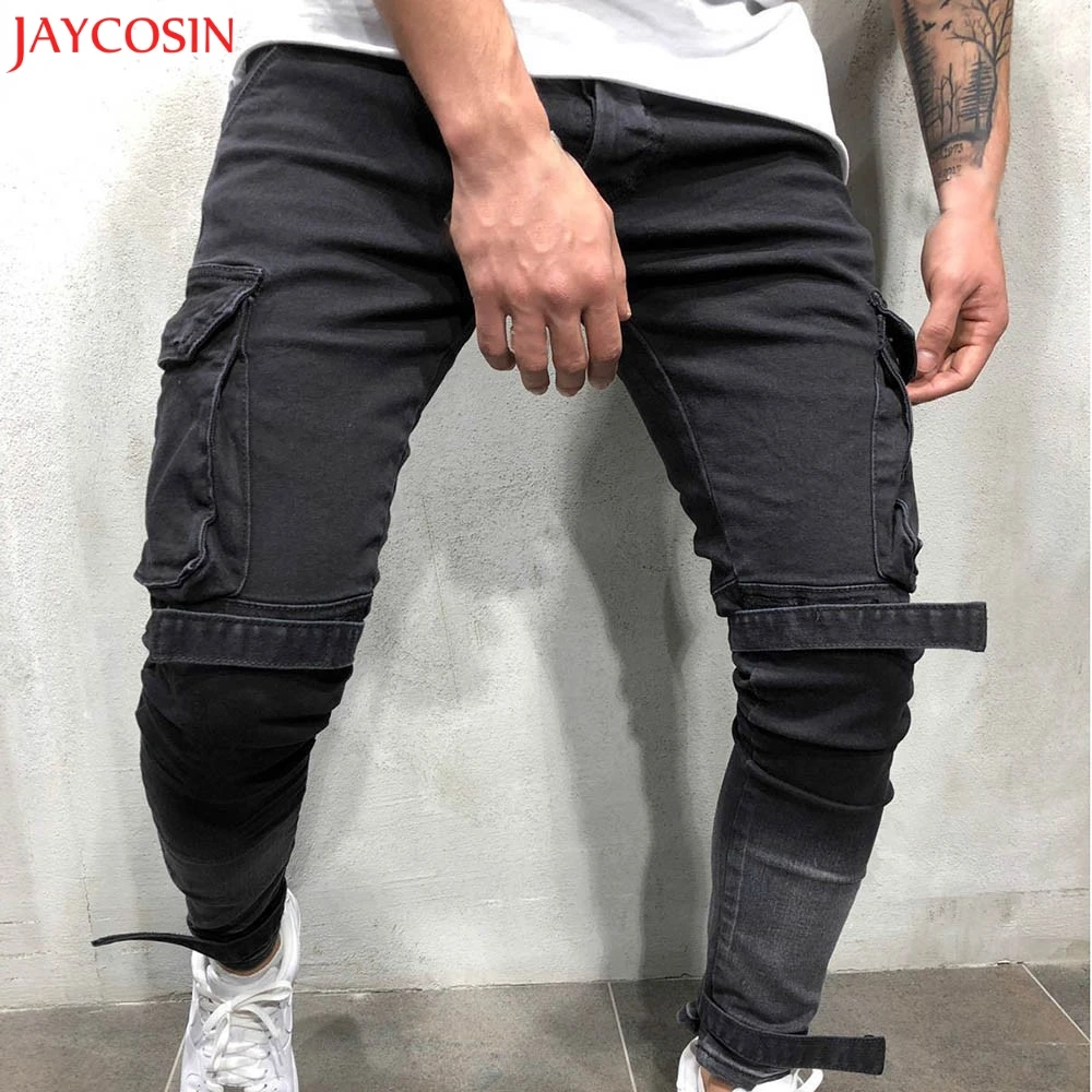 

JAYCOSIN мужские брюки осенние джинсовые хлопковые прямые с дырками и карманами на молнии брюки потертые джинсы черные брюки Полная длина z1022