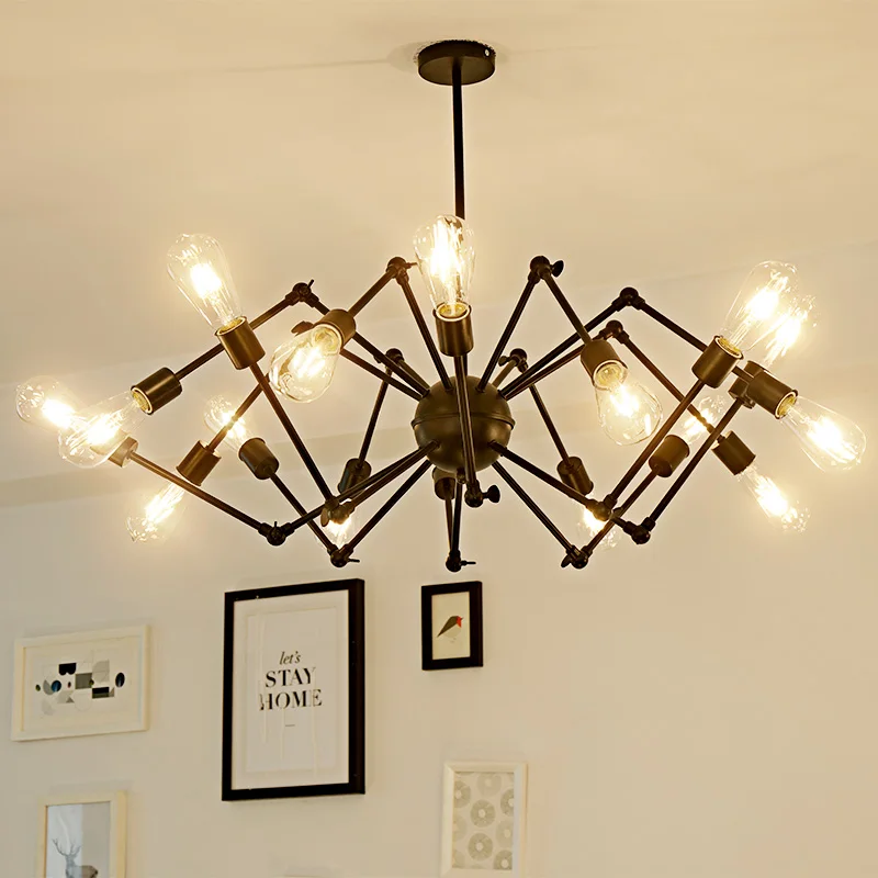 

American Black Metal Chandeliers Lamp Decoration Retro Coffee Restaurant Guest Room Chandelier Black Wrought IronChandeliers