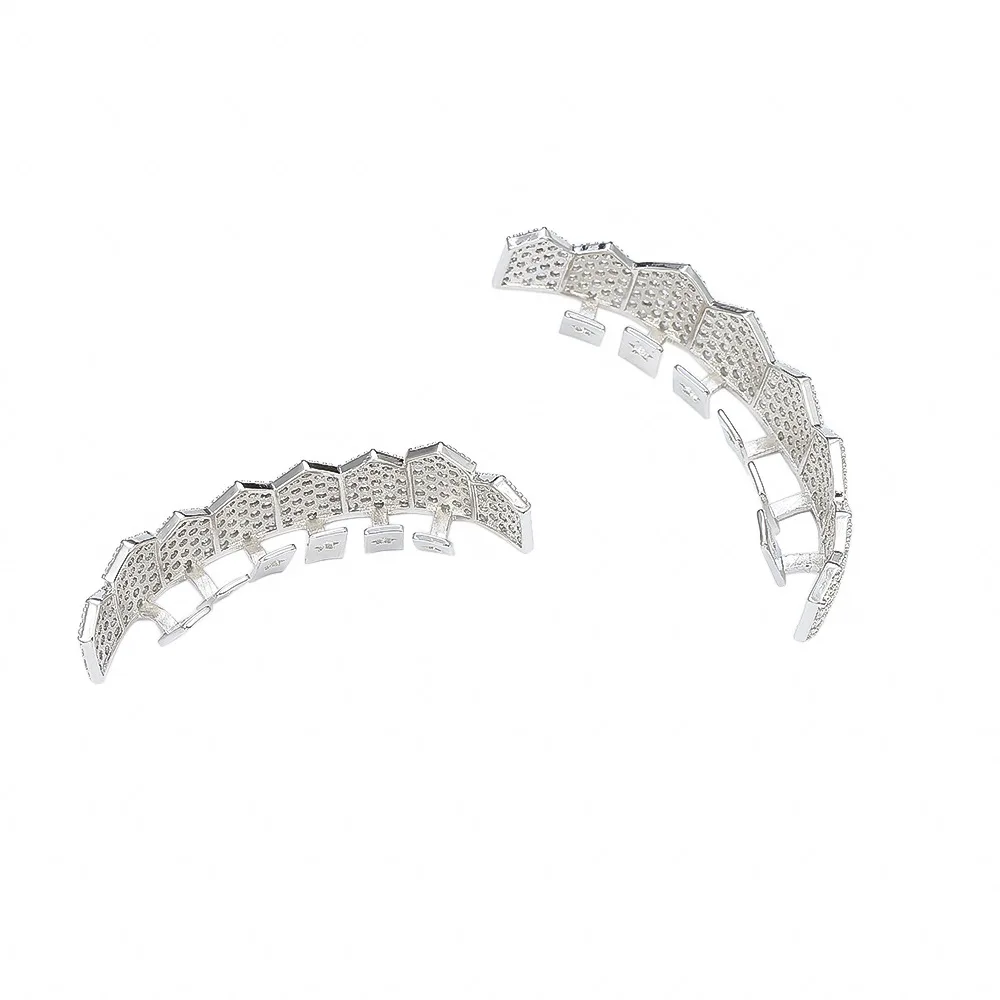 Хип хоп Micro Pave Белый CZ Циркон Bling Iced Out зубы Grillzs верхней нижней набор золото плоские зубные грили для мужчин рэппер ювелирные изделия