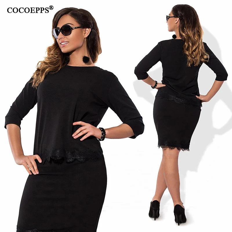 Женское кружевное платье в стиле пэчворк черное из 2 предметов элегантные