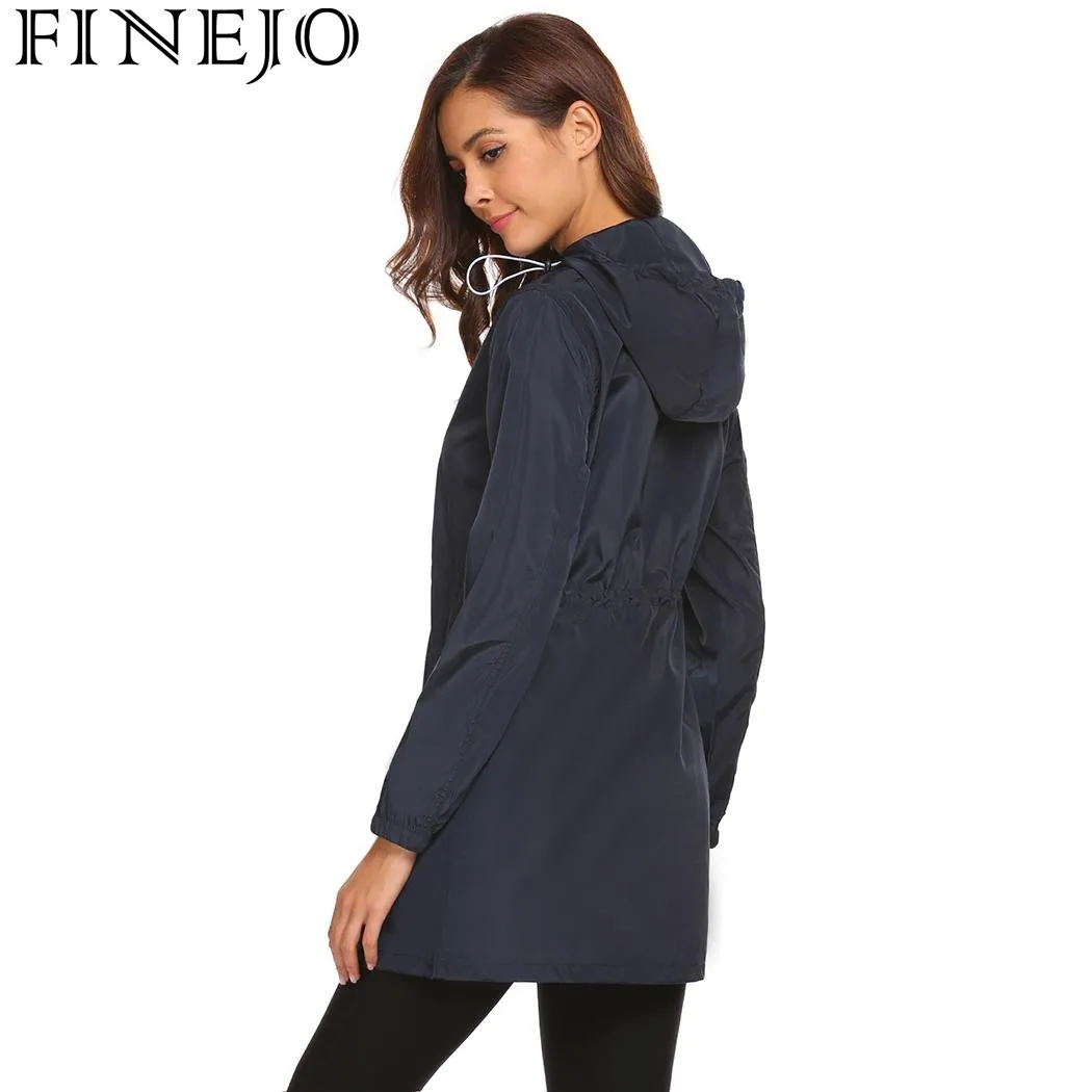 FINEJO Женская куртка повседневная осенне-весенняя с капюшоном на завязках длинным