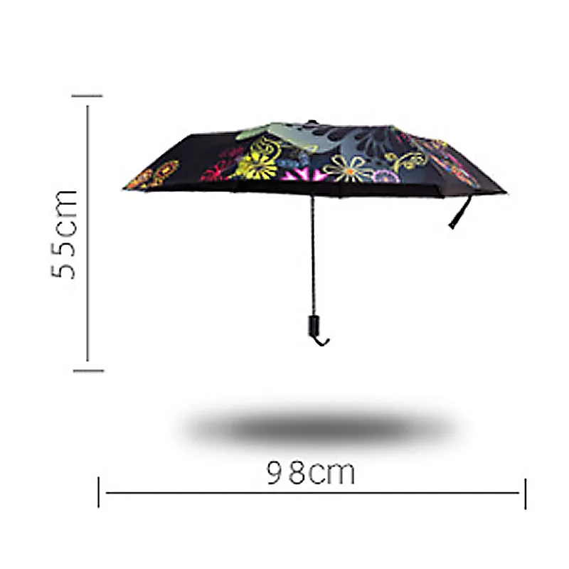 Складывающийся зонт с бабочкой Женский ветронепроницаемый черный цветочный