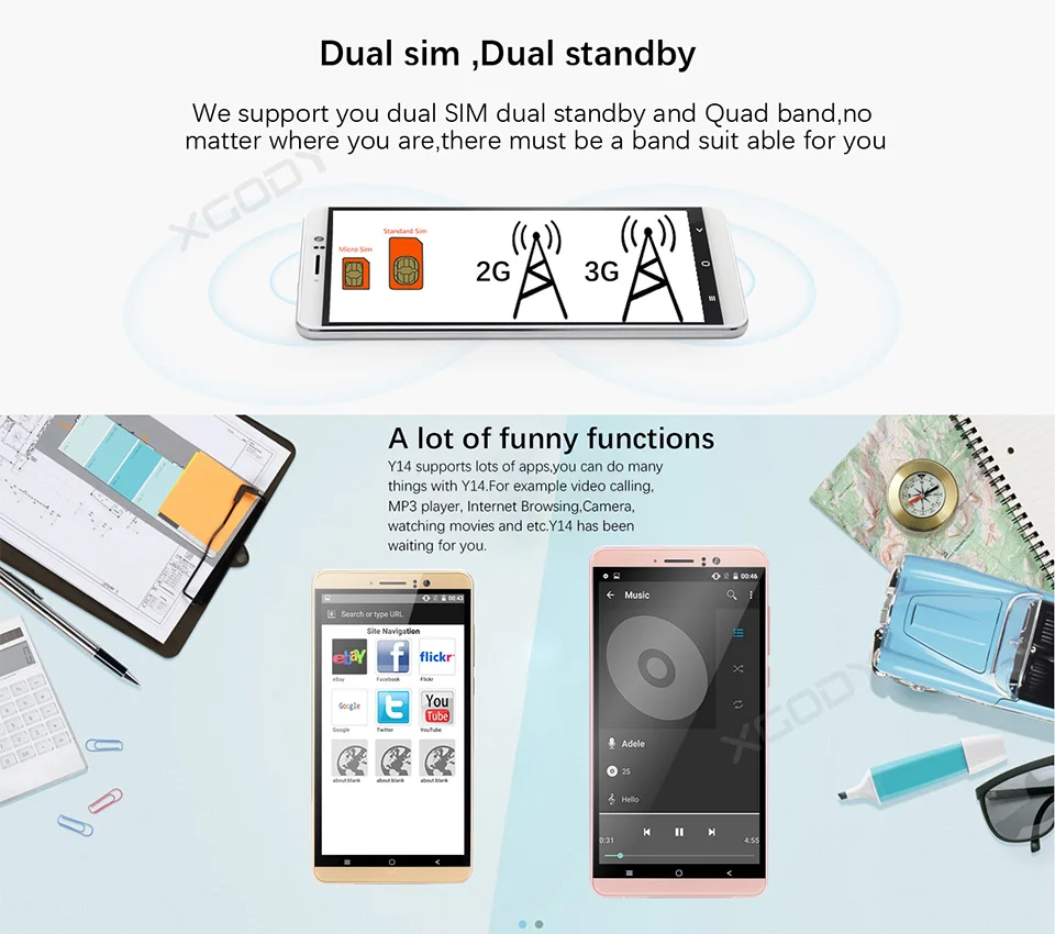 XGODY 3G Dual Sim смартфон 6 дюймов Android 5,1 мобильный телефон MTK6580 четырехъядерный 1 ГБ ОЗУ 8 Гб ПЗУ 5Мп камера gps WiFi мобильный телефон