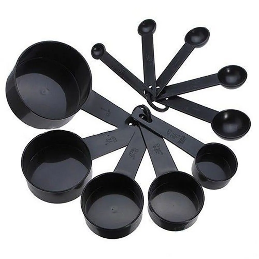 10Pcs Black Plastic Measuring Spoons Cups Set Tools Measure For Baking Coffee Kitchen Accessories SA65 | Дом и сад