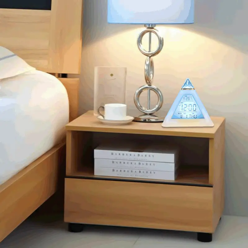 7 цветов красочные пирамиды ЖК будильник ночной Светильник термометр цифровые