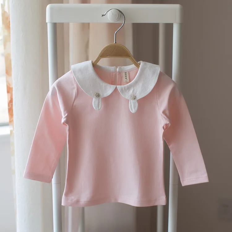 Style 2 Pink Коллекция года, весенне-осенняя рубашка для маленьких девочек Детская футболка с длинными рукавами кружевные топы, белые футболки для девочек - Цвет: Style 2 Pink