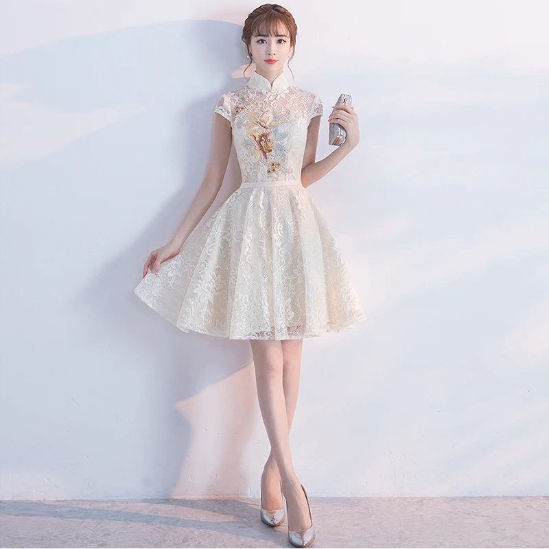 Кружевное платье Ципао, корейское, короткий рукав, cheongsam goddess, традиционное, современное, китайское, свадебное платье для женщин, Китай, qi pao - Цвет: color2