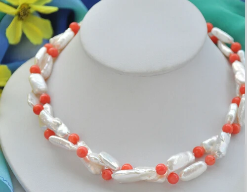 CBN323 красивая 2Strds 20 мм белая DENS BIWA жемчужная розовая Коралловая бусина ожерелье 19 дюймов