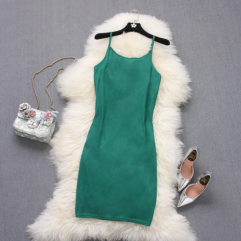 Женское Замшевое платье Alphalmoda элегантное на бретельках с открытой спиной