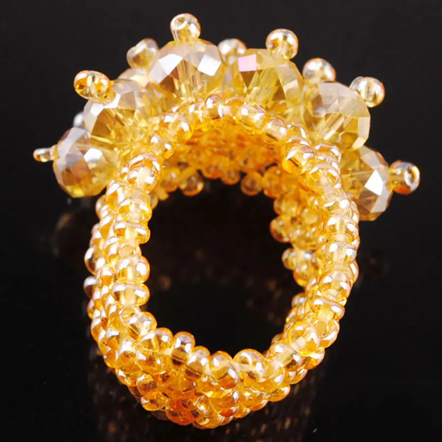 Light Yellow TJ3013 Модное ювелирное изделие, кристалл, драгоценный камень, граненый бисер, растягивающееся кольцо на палец, США 6~ 10, шарм, 1 шт. TBJ300 - Цвет основного камня: Light Yellow TJ3013