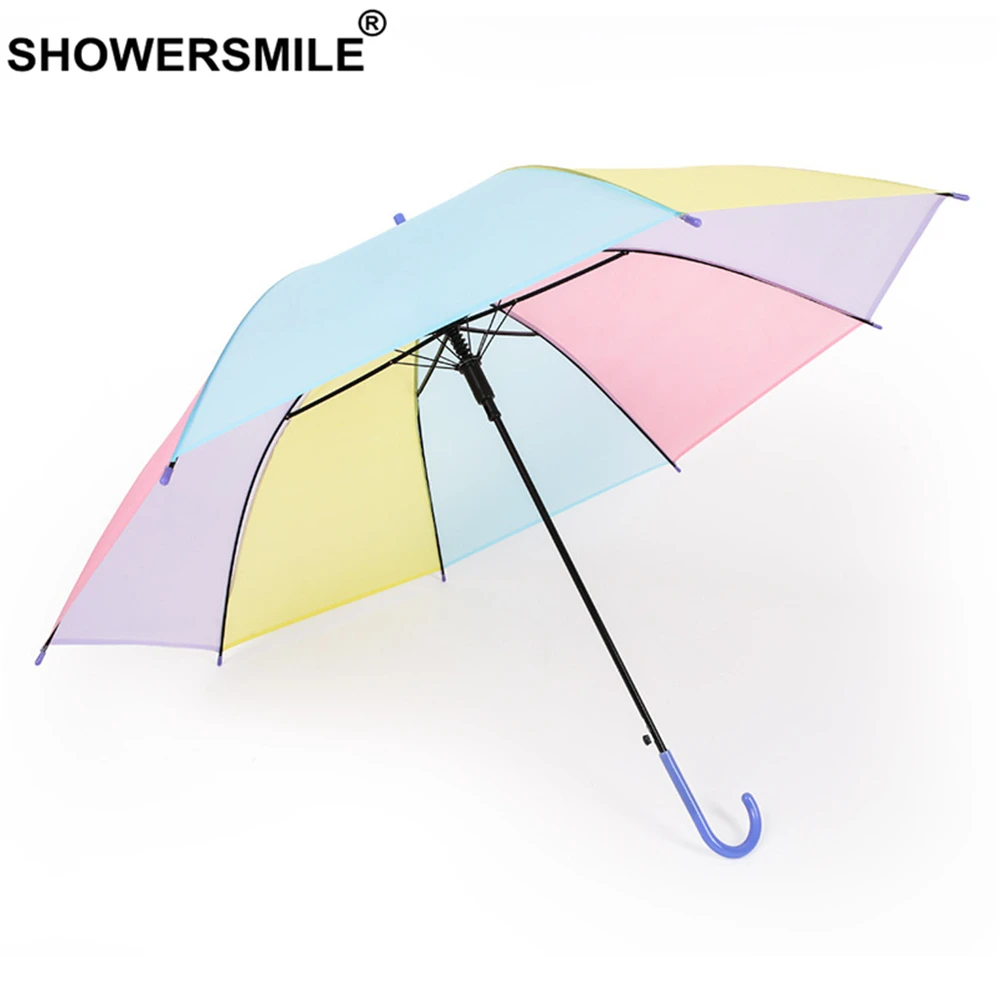 SHOWERSMILE разноцветный зонтик детский прозрачный с длинной ручкой зонты от дождя