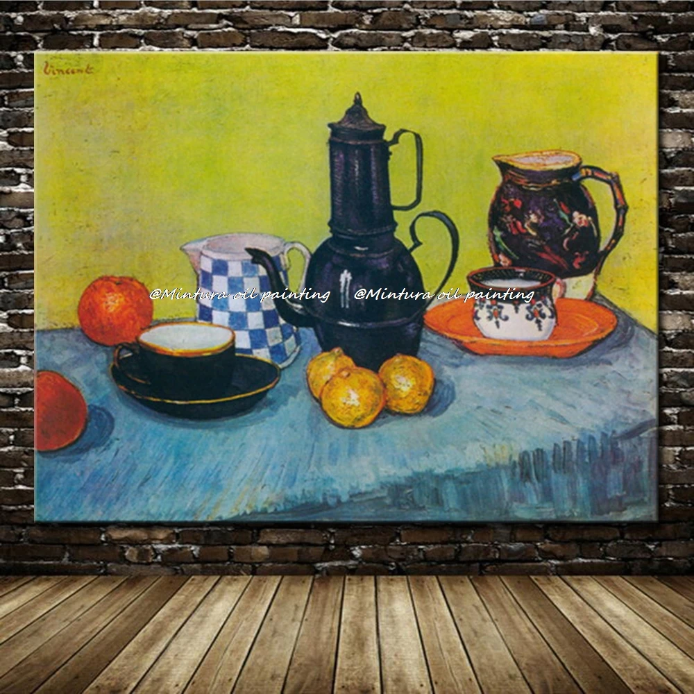 

Hand Made Enamel Coffeepot Earthenware And Fruit Of Vincent Van Gogh Reproduction Oil Painting On Canvas Wall Art For Home Decor