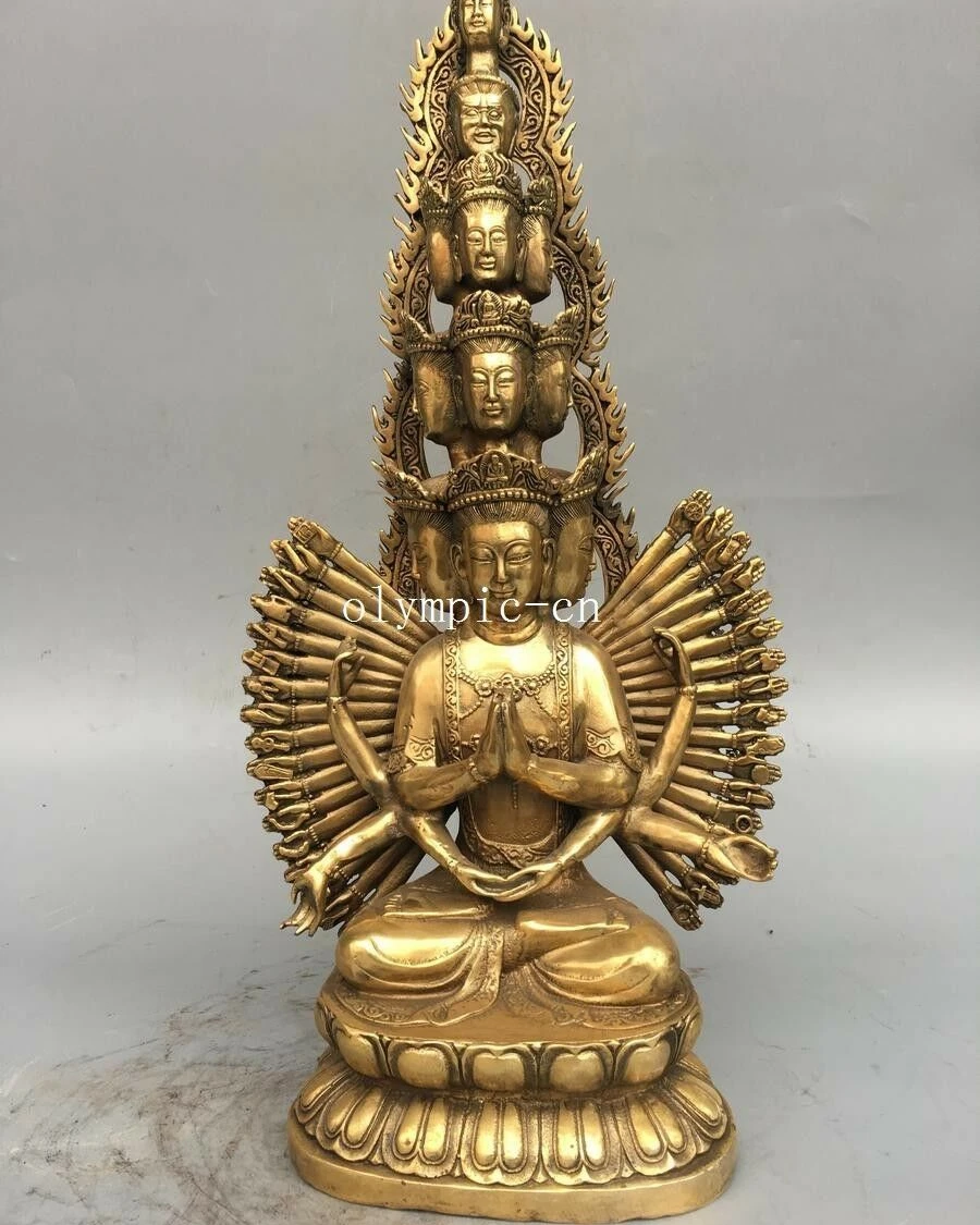 

19'' copper brass carved lotus buddhism eleven face Thousands Hands Guanyin