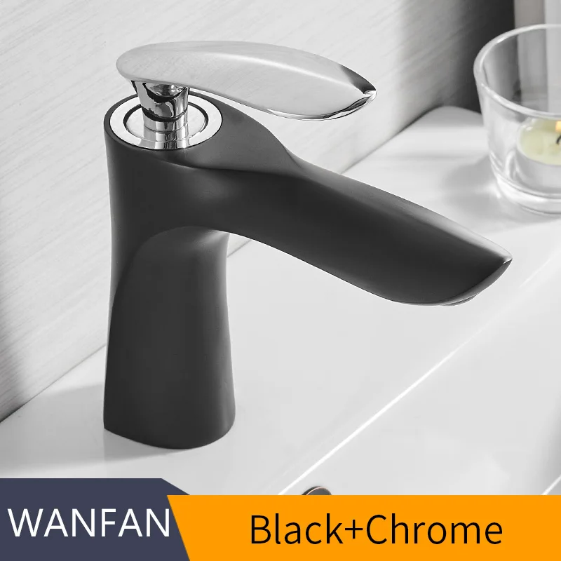 Black and Chrome Смеситель для раковины, элегантный кран для ванной комнаты, кран для горячей и холодной воды, смеситель для раковины, хромированная отделка, латунный кран для туалетной раковины, кран для воды, золото, 220р - Цвет: Black and Chrome