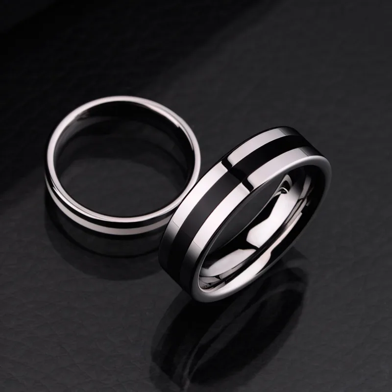 Новое поступление черно белое кольцо для влюбленных из вольфрама свадебное