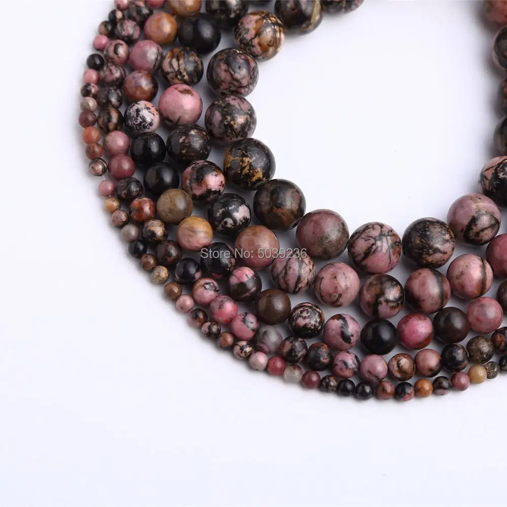 Wholesale Black Line Rhodonite Natural Stone Loose Spacer Beads for Jewelry Making Necklace Bracelet DIY 4-12mm | Украшения и