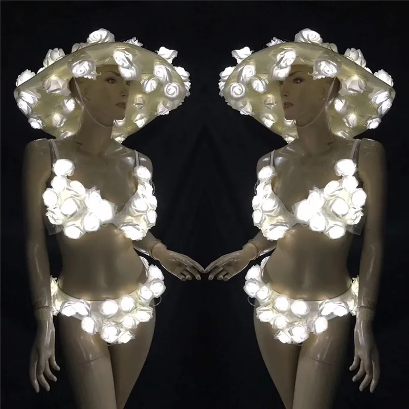 

EC52 Ballroom dance led light costumes headdress luminous glowing women sexy stage show dresses bikini bra party club clothe dj