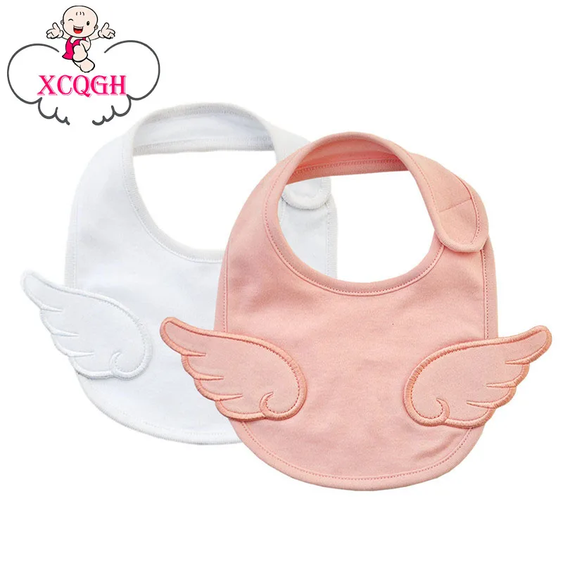 XCQGH Newborn Bibs Baby Bandana White Cotton Burp Cloth Pink Angel Wings Cute Boy Girl Bib For Infant Toddler Feeding | Мать и ребенок