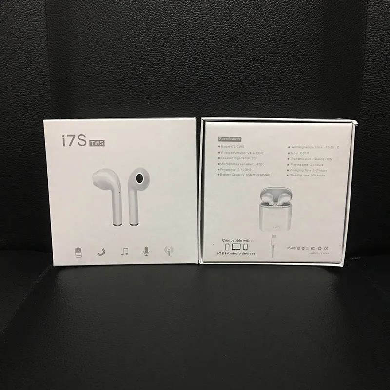 100 шт./лот беспроводные наушники вкладыши мини i7s TWS Bluetooth с зарядным устройством