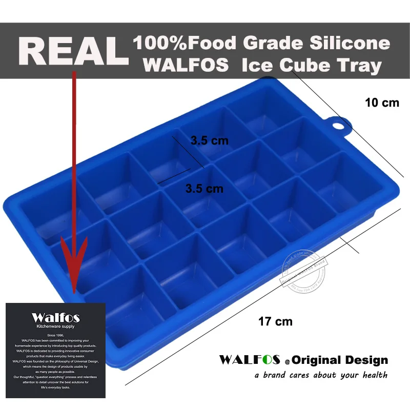 WALFOS blue WALFOS пищевой силикон 1 шт. Новинка 15 квадратных мягких силиконовых лотков для льда Форма для желе, пудинга форма для льда - Цвет: WALFOS blue
